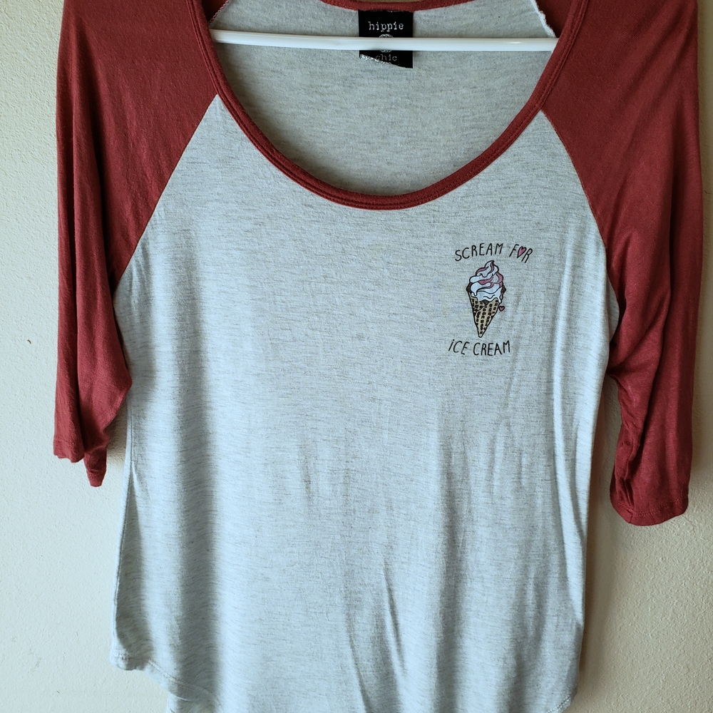Hippie Rose Women's Red and Gray Raglan Top